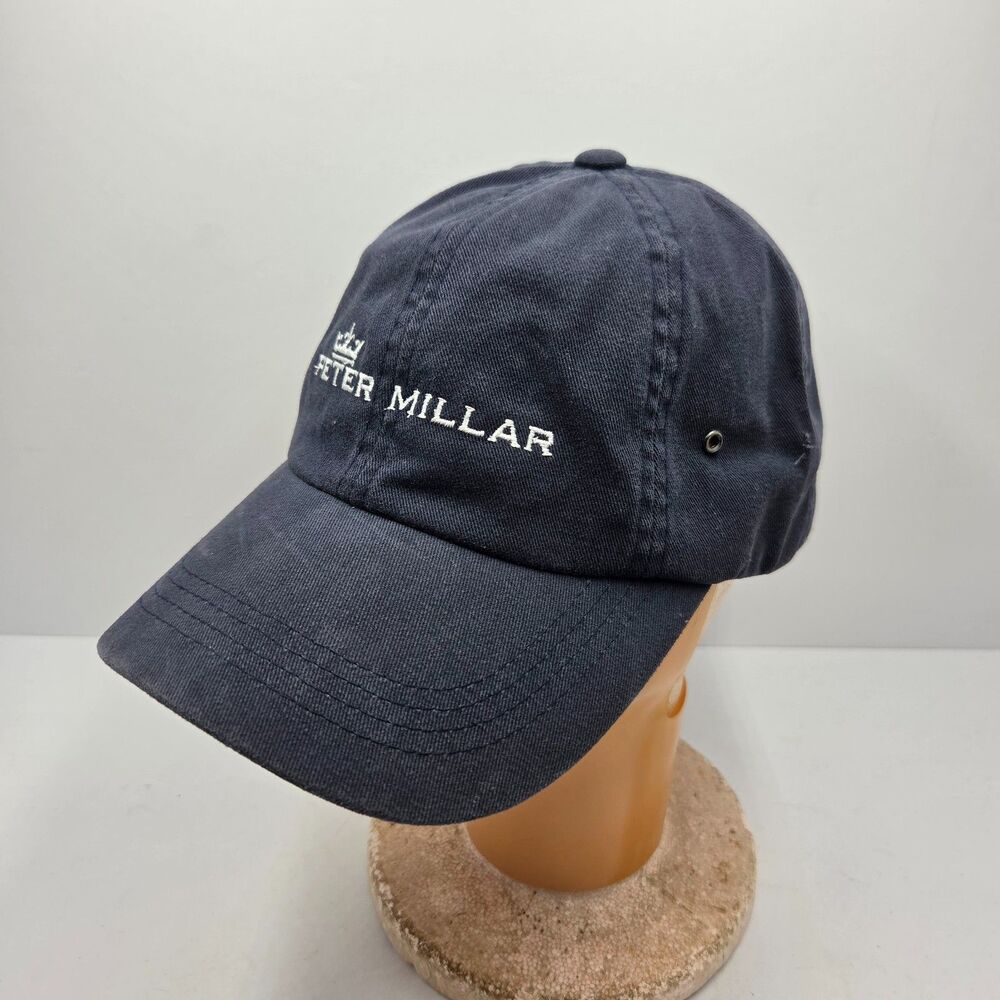 Peter Millar Golf Strapback Hat Navy Blue Crown Logo Embroidered Cotton Dad Cap